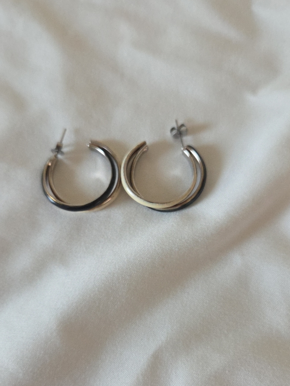 Blaxk And White Double-Row Hoop Earrings - Women Jewelry